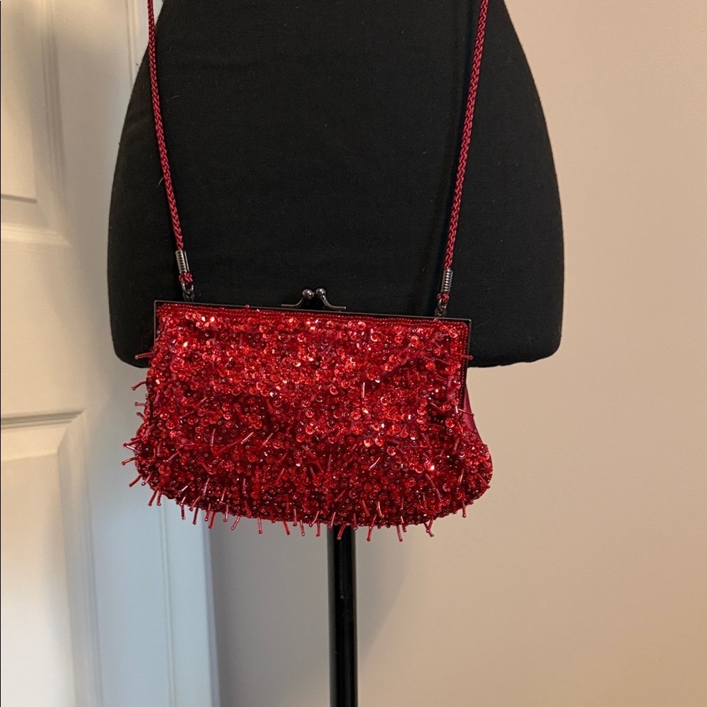 Red Sequin Evening Crossbody Bag